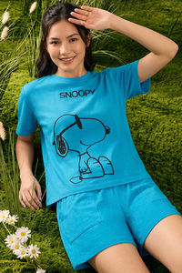 Zivame Peanuts Knit Cotton Loungewear Short Set - Bachelor Button — thumbnail 1